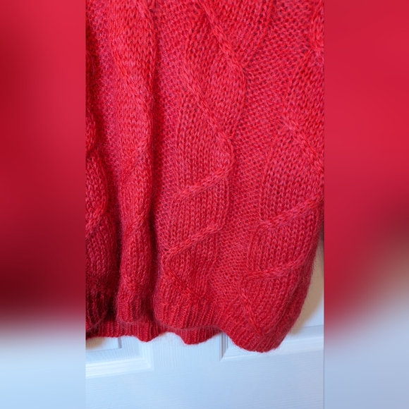 Oversized Red Mohair Blend Cable Knit sweater size S - Picture 4 of 7